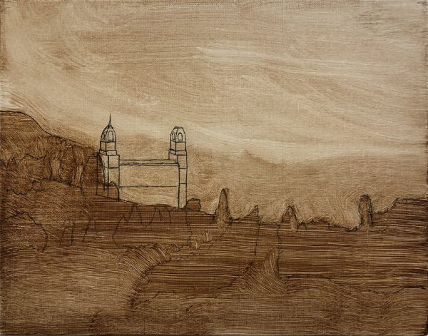 Manti Temple sketch with imprimatura layer