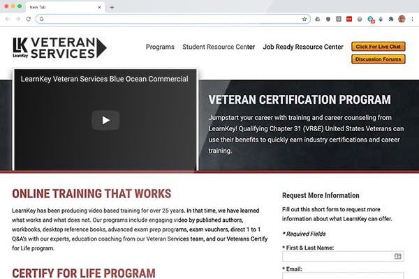 LearnKey Veteran Services website