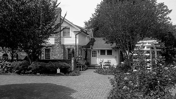 Black and white photograph of the Luther Burbank Home and Gardens in Santa Rosa, California, taken by K. Bradley Washburn