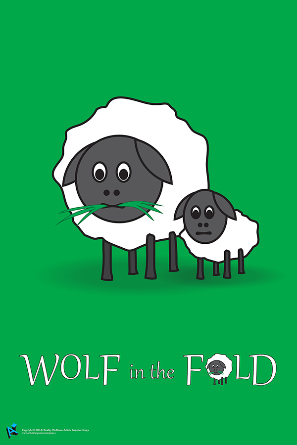 Wolf in the Fold Sheep Poster digital illustration by K. Bradley Washburn